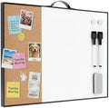 Small Cork Board Whiteboard Combo - 12" X 16" Portable Aluminum Black Framed Magnetic Dry Erase Board for Wall, Mini Bulletin CorkBoard with a Handle for Office, Home and School