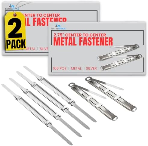 1InTheOffice Prong Fasteners, Heavy-Duty 2-Piece Set, 2.75-Inch Center, 200-Sheet Capacity, Metal, Silver, 100 Pieces, 2 Pack