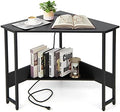 COSTWAY Corner Computer Desk, with USB Ports & Power Outlet, Storage Shelf for Small Space, Triangle Steel Frame Corner Desk for Home Office, Workstation (Black)