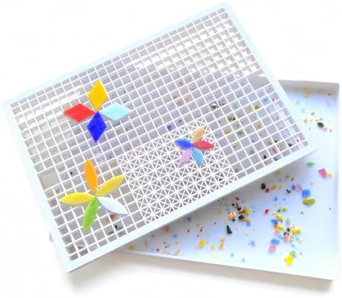 Stained Glass Cutting Mat with Tray, Grid Cutting Mat for Mosaic and Stained Glass Pieces Scoring and Snapping (White, 2-Layer, Size 16" x 12")