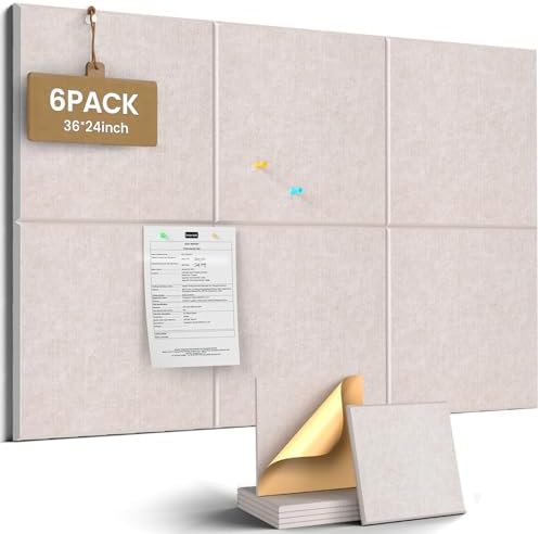 JBER Felt Bulletin Board 36" x 24", 6 Pack Felt Wall Tiles, Light Camel