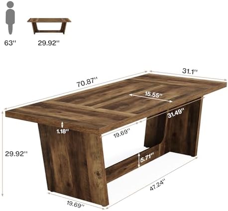 Tribesigns 6 FT Conference Room Table, 71”Large Executive Seminar Desk for 6–8 People, Rectangular Meeting Table for Office, Heavy-Duty Business Boardroom Table with Wooden Pedestal Base, Dark Brown