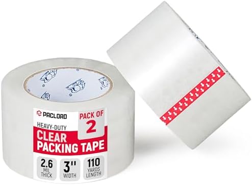 3" x 110 Yards Clear Packing Tape, Pack of 2 - Heavy-Duty 2.6 Mil Thick Carton Sealing Tape with Industrial Strength Adhesion for Packaging, Moving, or Shipping Boxes