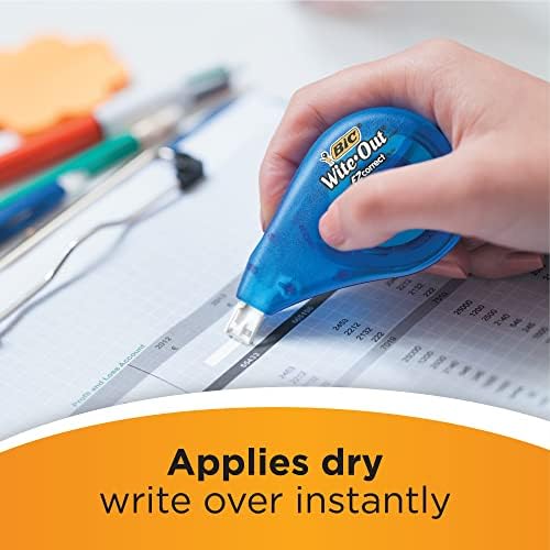 BIC Wite-Out Brand EZ Correct Correction Tape, Applies Dry, Translucent Dispenser Shows How Much Tape is Remaining (Pack of 9, 162 Count Total)
