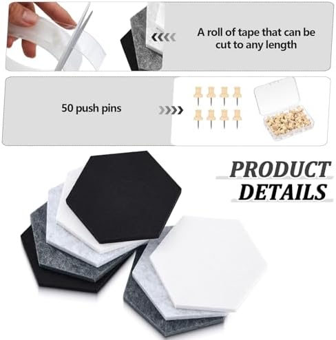 6.7 x 5.9 in 16 Pcs Hexagon Cork Board Tiles, Felt Pin Boards, Grey