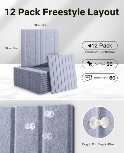 48" x 36" Large Cork Bulletin Board Tiles, Peel and Stick Felt Wall Panels for Vision, Message Center, Picture and Prayer Board for Office, Dorm, Room and Desk Decor(Blue Gray)