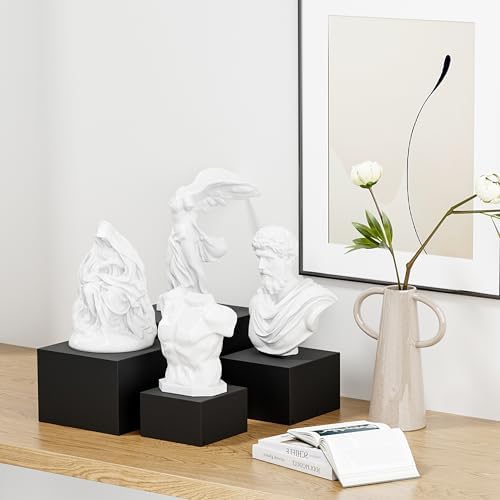 Metal Buffet Risers,4PCS Food Risers for Buffet Table 5in to 8in Display Stand with Mini Acrylic Signs for Catering Dessert Collectibles Jewelry Figures Show Matte Black Cube Boxes Nesting Risers with Hollow Bottoms