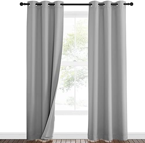 NICETOWN Noise Insulation Curtain Panels, Pair of Energy Smart & 100% Blackout Echo of Sounds Reducing Drapes for Dining Room Window, Thermal Guest Room Lined Window Dressing(Silver Grey, 42 x 84)