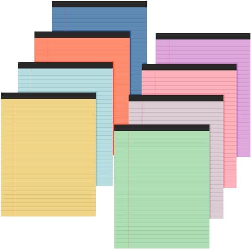 8.5'' x 11'' Colored Legal Pad Writing Wide Ruled, Pastel Colors, 8 Pcs