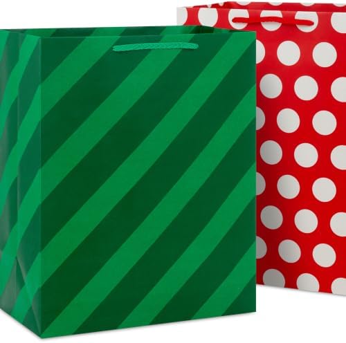 Hallmark Christmas Gift Bag Assortment, 12-Pack (Red, Green, Stripes, Dots)