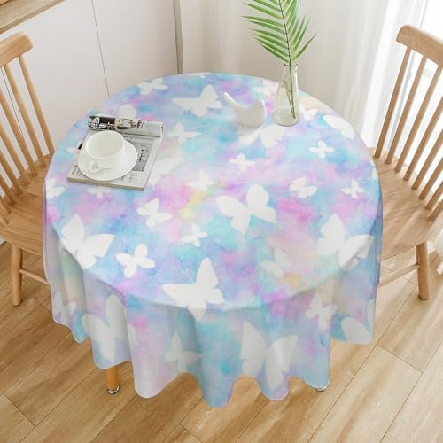 Rainbow Butterfly Tablecloth, Colorful Pink Blue White Butterflies Cartoon Print Table Cover for Farmhouse Kitchen Dining Room Table Decor, 36x36in