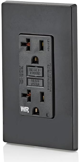 Leviton GFCI Weather-Resistant Outlet, 20 Amp, Self Test, Non Tamper-Resistant with LED Indicator Light, Outdoor Locations, GFWR2-E, Black