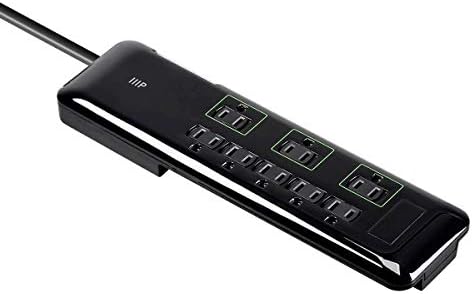 Monoprice 8 Outlet Mini Surge Protector - 6 Feet - Black | Heavy Duty Cord | UL Rated 3,420 Joules With Grounded And Protected Light Indicator