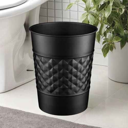 Monarch Abode Metal Bathroom Trash Can – Waste Basket for Bedroom, Office Desk, & Dorm, Handcrafted Geo Embossed, Durable Decorative Black Small Trash Can Bathroom Garbage Bin Wastebasket