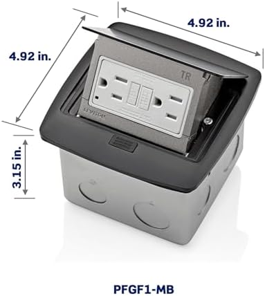 Leviton Pop-Up Floor Box with 15 Amp, Tamper-Resistant Self-Test GFCI Outlet, PFGF1-MB, Black