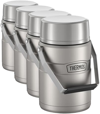 THERMOS Stainless King Vacuum-Insulated Food Jar Matte Steel | With Storage Containers | Built-in Handle | 47 Ounce | Pack of 4