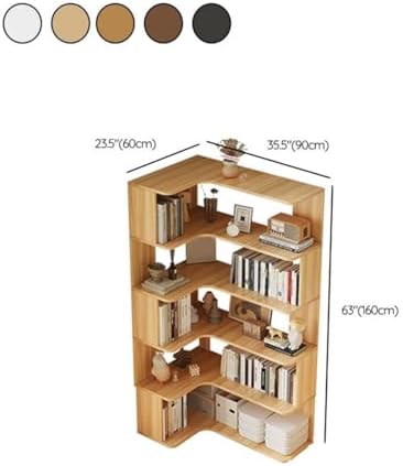 Vertical Wall Corner Shelf with Open Back 6-Shelf Wood Corner Bookshelf Floor Book Rack Multi-Layer Storage Shelf Against the Wall Bookcase Dark Walnut 35" L x 24" W x 63" H