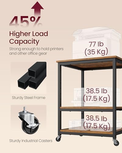 VASAGLE 3-Tier Printer Stand with Locking Wheels, Under Desk Printer Table