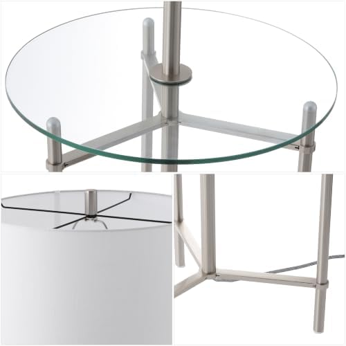 JONATHAN Y Chuck 59" Metal and Glass Side Table Floor Lamp, Brushed Nickel