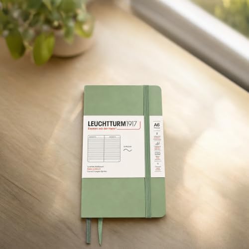 LEUCHTTURM1917 - Notebook Softcover Pocket A6-123 Numbered Pages for Writing and Journaling (Ruled, Sage)