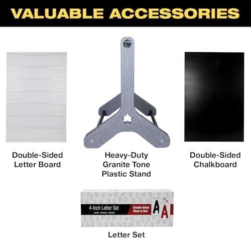 Swinging Changeable Message Sidewalk Sign: 24" x 36" Sign with 792 Pre-Cut Double Sided Letters and Storage Box. Includes Black Board & Letter Board (Granite Color Legs)