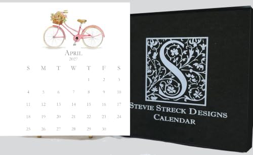 2027 hand-glittered desk calendar.artistic decorative watercolor monthly calendar made in the USA by Stevie Streck Designs.