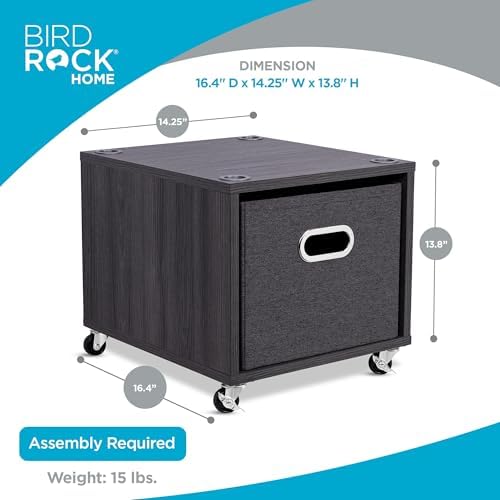 BIRDROCK HOME Rolling File Cabinet – Decorative Storage Shelf w/Removable Bins, Handles, and Wheels – Organize Files, Books, Toys, Under Desk Office Solution, Modern Design - 1 Lateral Drawer, Gray