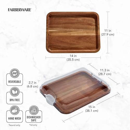 Farberware 11 x 14 Inch Acacia Cutting Board with Locking Lid
