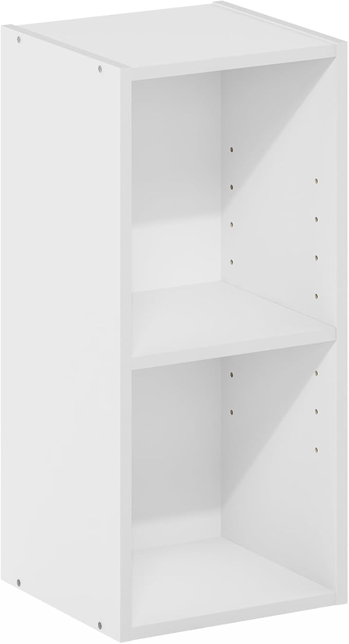 Furinno Fulda Book Shelf, 2-Tier Narrow Bookshelf, Bookcase with 10-in Width Storage Shelf, 9.3 x 9.8 x 21.2, for Living Room, Bedroom, Home Office, White