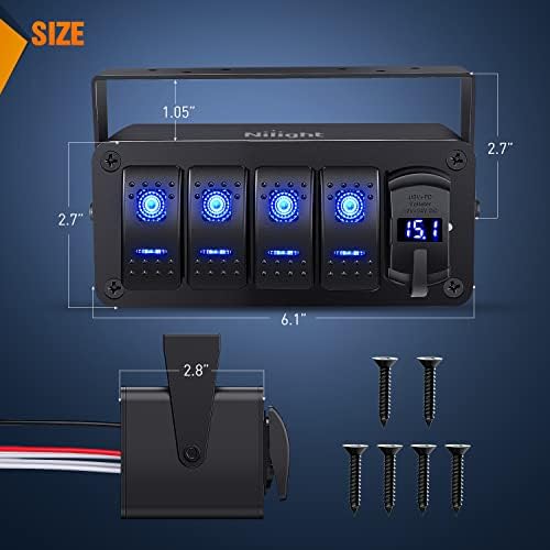 Nilight 4 Gang Rocker Switch Box w/Voltmeter PD Type C and USB Socket