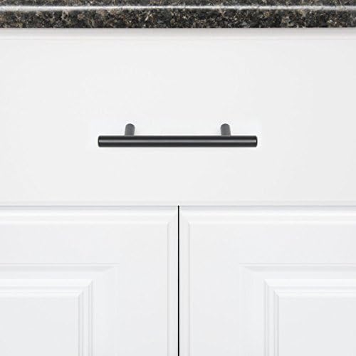 Amazon Basics Euro Bar Cabinet Handles, Drawer Pulls, 5.38-inch Length, 3-inch Hole Center, 1/2-inch Diameter, Matte Black, 10-Pack, AB1500-FB-10