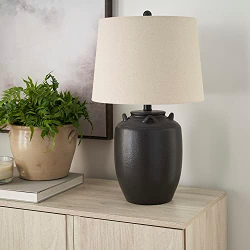 Nourison Home 24" Black Farmhouse Ceramic Pottery Jug Table Lamp for Bedside Table, Living Room, Office, Entryway