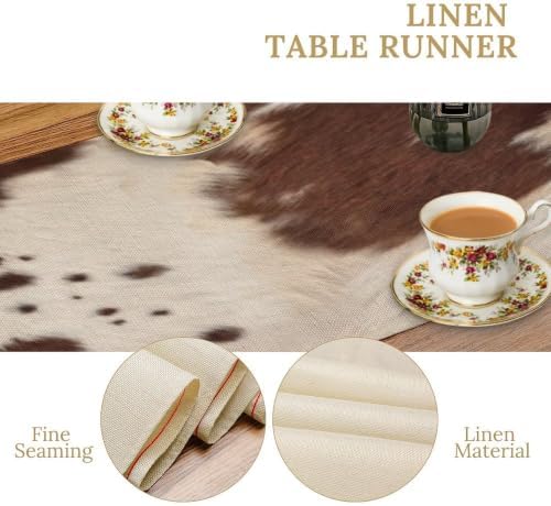 Cow Print Table Runner, Brown Cowhide Western Style Runner Country Farmhouse Cottage Patten Decoration for Home Kitchen Dining,13x120 Inch