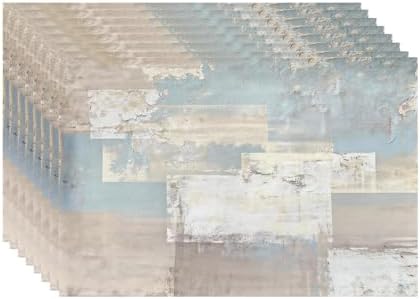 Batmerry Taupe Squares Texture Linen Placemats Set of 8, Grey and Beige Abstract Painting Washable Table Mats for Kitchen Table Thickened Heat Insulation Dining Set Indoor Outdoor 12X18 in