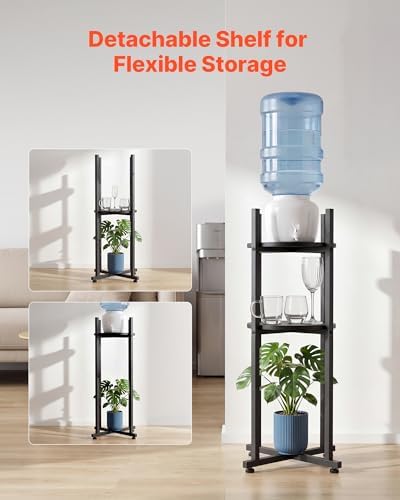 VEVOR Water Dispenser Stand, 5 Gallon Water Jug Stand, Heavy Duty Jug Rack Organizer with Detachable Storage Shelf, Handle, Cross-Shaped Stable Base, for Kitchen, Office, Living Room, Gym, Black