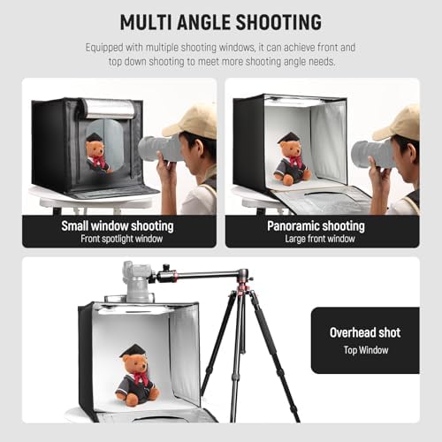 NEEWER 40CM Upgraded Photo Studio Light Box, 16"x16" Portable Folding Photography Lightbox, 4 Backdrops, 5600K 144 LEDs 5310lx/0.5m Dimmable Picture Booth Shooting Tent for Jewelry Electronics, LP40