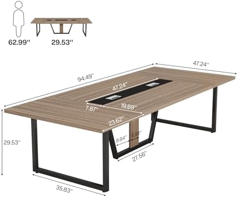 Tribesigns 8FT Conference Table, 94.49 L x 47.24 W x 29.53 H Inches Large Meeting Podcast Table for 10 People, Business Style Wooden Training Table with Strong Metal Frame for Office Conference