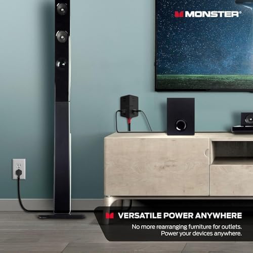 Monster Power Shield: Magnetic Wall Outlet Extender, Multiple Plug Outlet with 2 AC Outlets, 3 USB-A Ports, & 1 USB-C Port (20W)