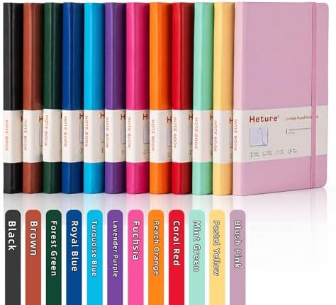 Heture Hardcover Notebooks, A5 Lined Journals Notebook for Writing 160 Pages, 8.2 x 5.5 inch, Colors Classic Ruled Notebooks for College/Work/Travel (Assorted Color, 12 Pack)