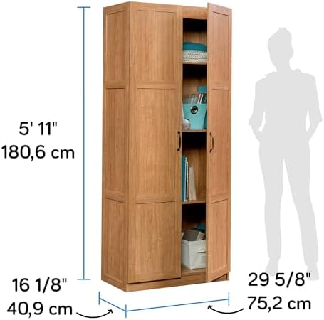 Sauder Select Storage Cabinet, Pantry Cabinet Kitchen Storage with Adjustable Shelves, Bathroom Storage Cabinet, in Highland Oak