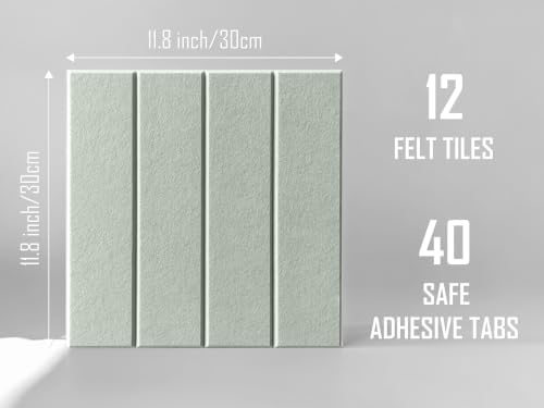 Slated Felt Bulletin Board Tiles | Cork Board Alternative for Walls | Wall Panels for Office & Home Decor | Aesthetic Pinboard & Photo Board | 12-Pack (11.8" x 11.8") with Adhesive | Mint