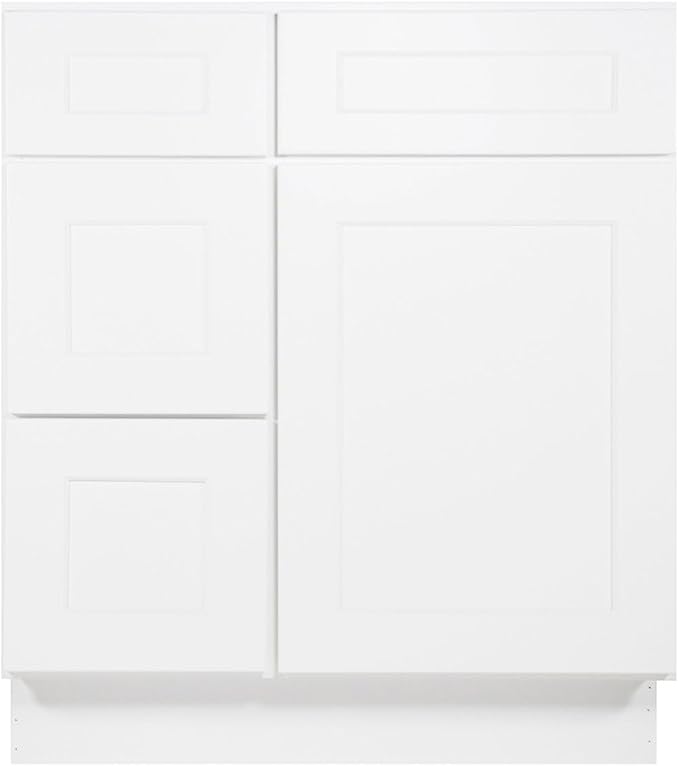 Furinno Shaker Left 3-Drawers Bath Vanity Cabinet, 1-Door, White | 21 D x 30 W x 34.5 H, Adjustable Hinges, Soft-Close Shaker-Style Door, Ready to Assemble, Plywood, for Bathroom, Washroom