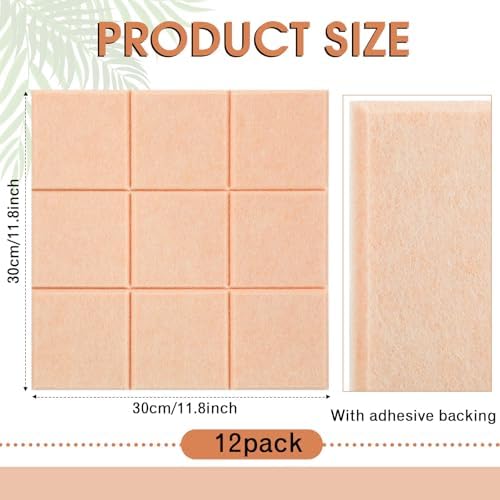 Honoson 12 Pack Felt Bulletin Board Tiles with Safe Adhesive, Light Pink