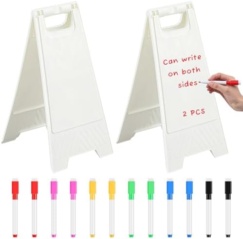 2 Pack a Frame Sandwich Board Sign with Dry Erase Surface, 24 x 12 Inch Double Sided Sidewalk Sign Chalkboard Easel Heavy Duty Plastic Dry Erase Poster Board for Outdoor Restaurant Cafe Menu (White)