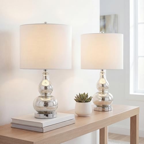 JONATHAN Y Anya Gourd Glass Table Lamp 20.5", Mercury Silver, Set of 2