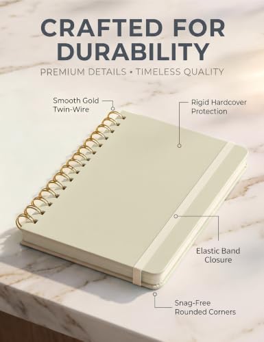 5 Pack Hardcover Spiral Notebooks, 8.3" x 6.3" Lined Journal Set, 100 GSM Bleed-Resistant Paper, 200 Pages Twin-Wire Bound Notebook with Elastic Band & Category Stickers for Office, School