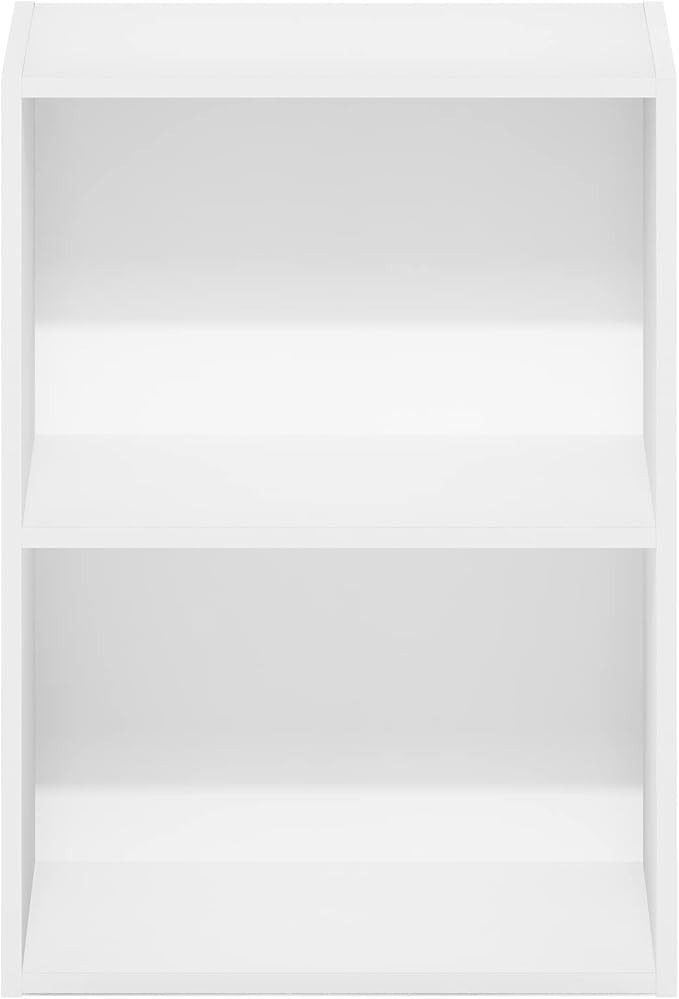 Furinno LUDER 2-Tier Book Shelf, Open Shelves Bookshelf, White | 9 x 16 x 21, Closed Back, Modern Bookcase, for Living Room, Bedroom, Home Office