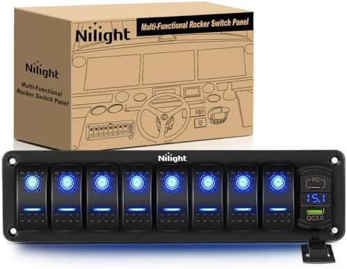 Nilight 8 Gang Rocker Switch Panel with PD Type C and USB Charger Voltmeter