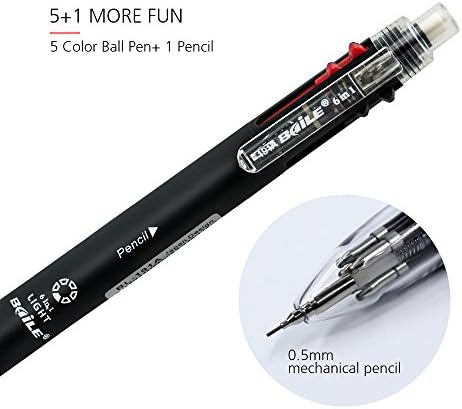 Baile Grip 5+1, 5 Color 0.7 mm Ballpoint Multi Pen & 0.5 mm Pencil With Eraser In Cap (BLACK)