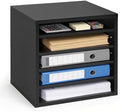 VEVOR Literature Organizer, 5 Compartments Office Mailbox with Adjustable Shelves, Wooden Mailbox Sorter with MDF, Countertop Office Home Classroom Storage Organizer for File, Document, Paper, Black